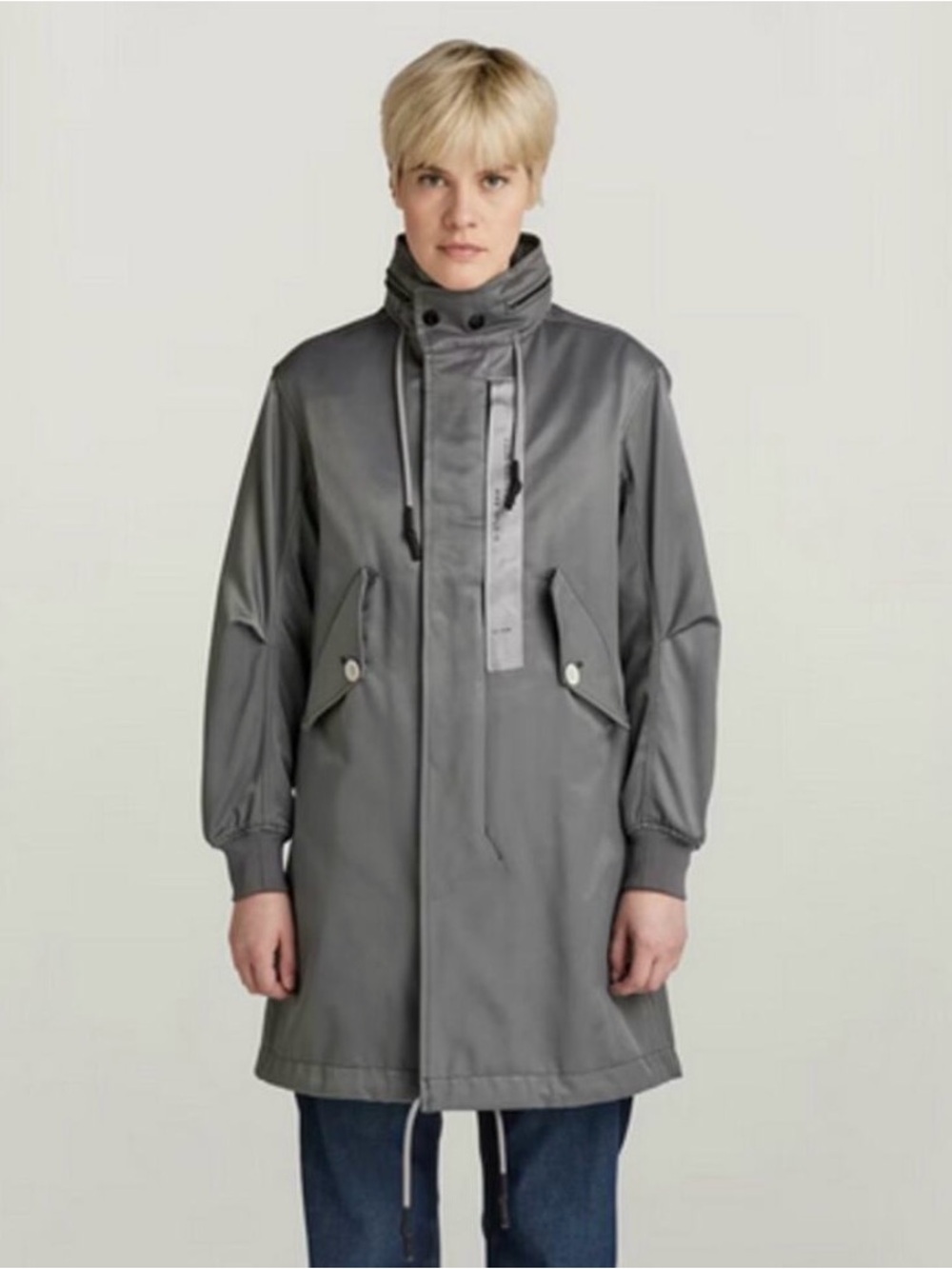 G-Star RAW Metallic Gray Hooded Fishtail Parka Jacket Size M